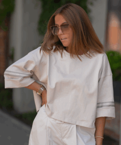 Blouse courte en coton manches 3/4